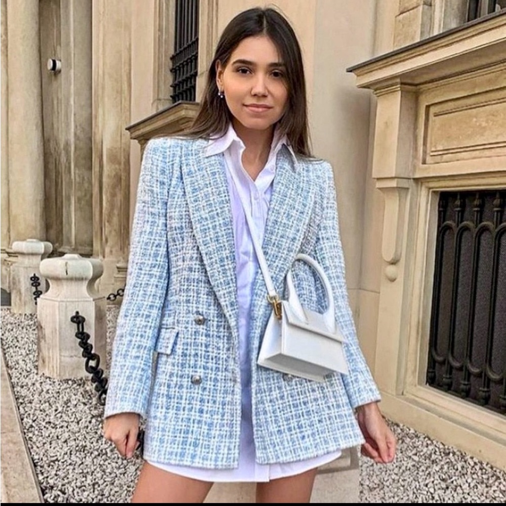 Zara Tweed Boucle Double Breasted Blazer